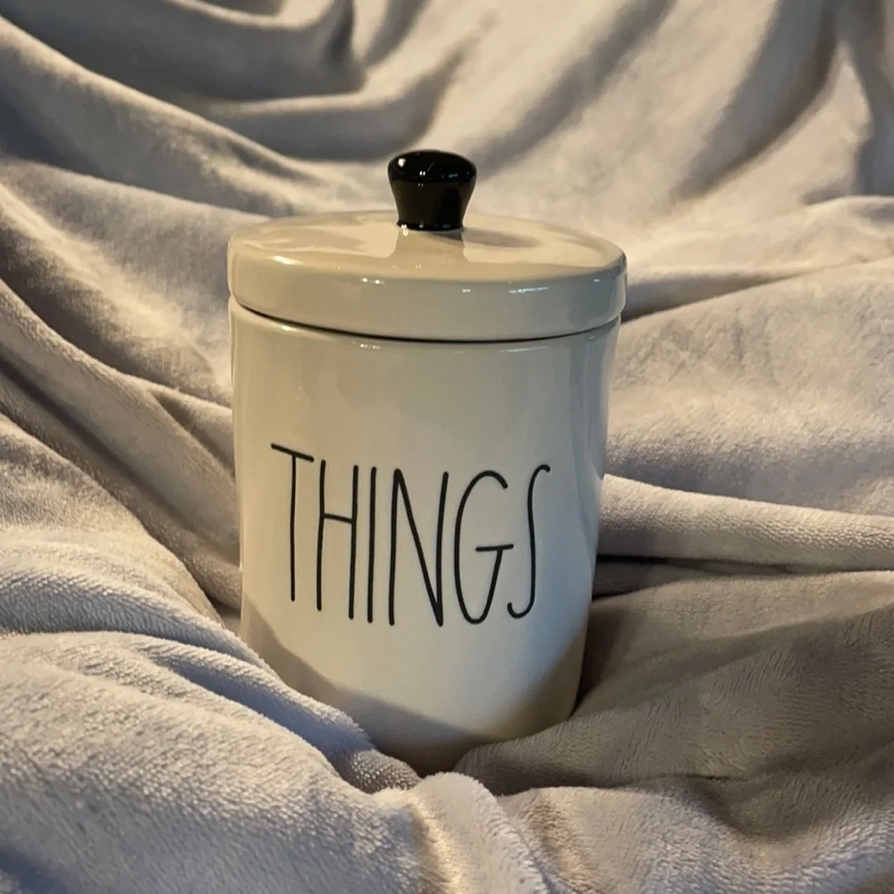 Ceramic Lidded Rae Dunn “Things” canister - Picture 1 of 4